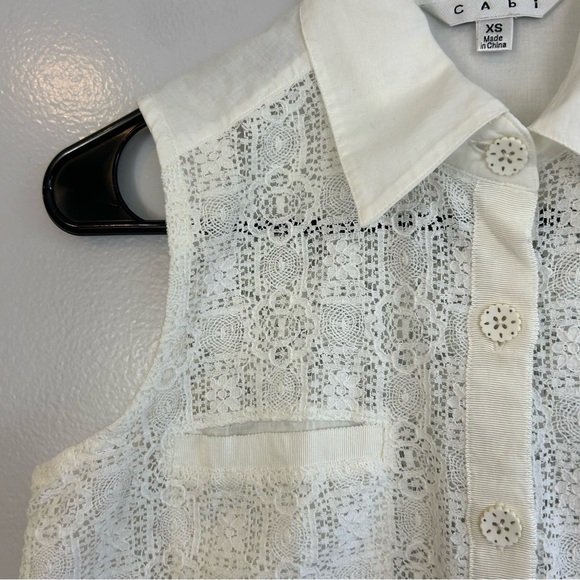 CAbi White Crochet Lace Button Down Sheer Lace Blouse Size XS - Picture 5 of 9